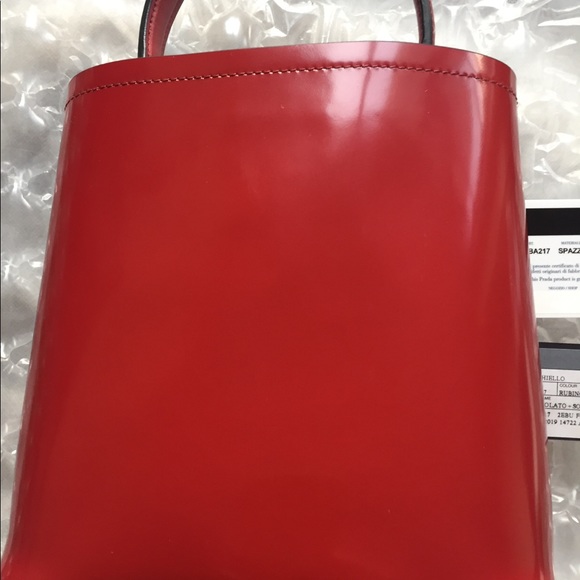 SOLD NEW Prada Small Red Panier Bucket Bag SOLD Patent Leather SOLD - Picture 6 of 9